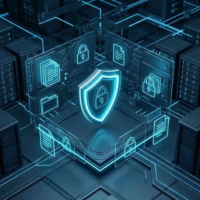 Glowing abstract shield and secret vault illustration